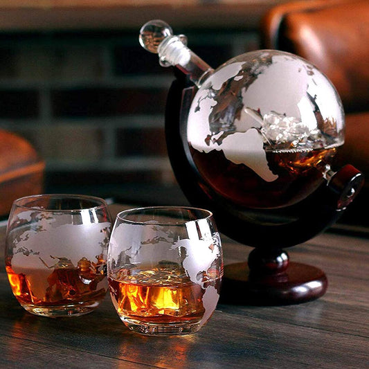 MOLOO-Whiskey-Globe-Decanter-Luxe-Set-2-Glazen-Wereldbol-Karaf-900-ML