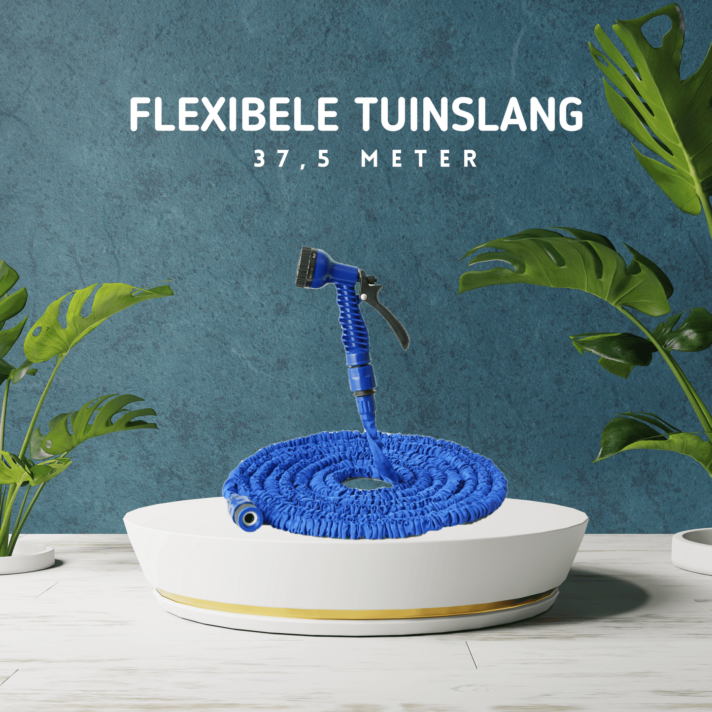 MOLOO Flexibele Tuinslang - Waterslang - Waterslang Flexibel - Tuinslang met Sproeikop - Blauw - 37.5m