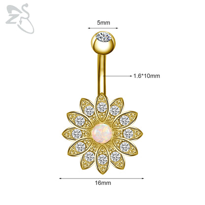 Elegante Gouden Buikring: Kristallen, Roestvrij Staal 14G