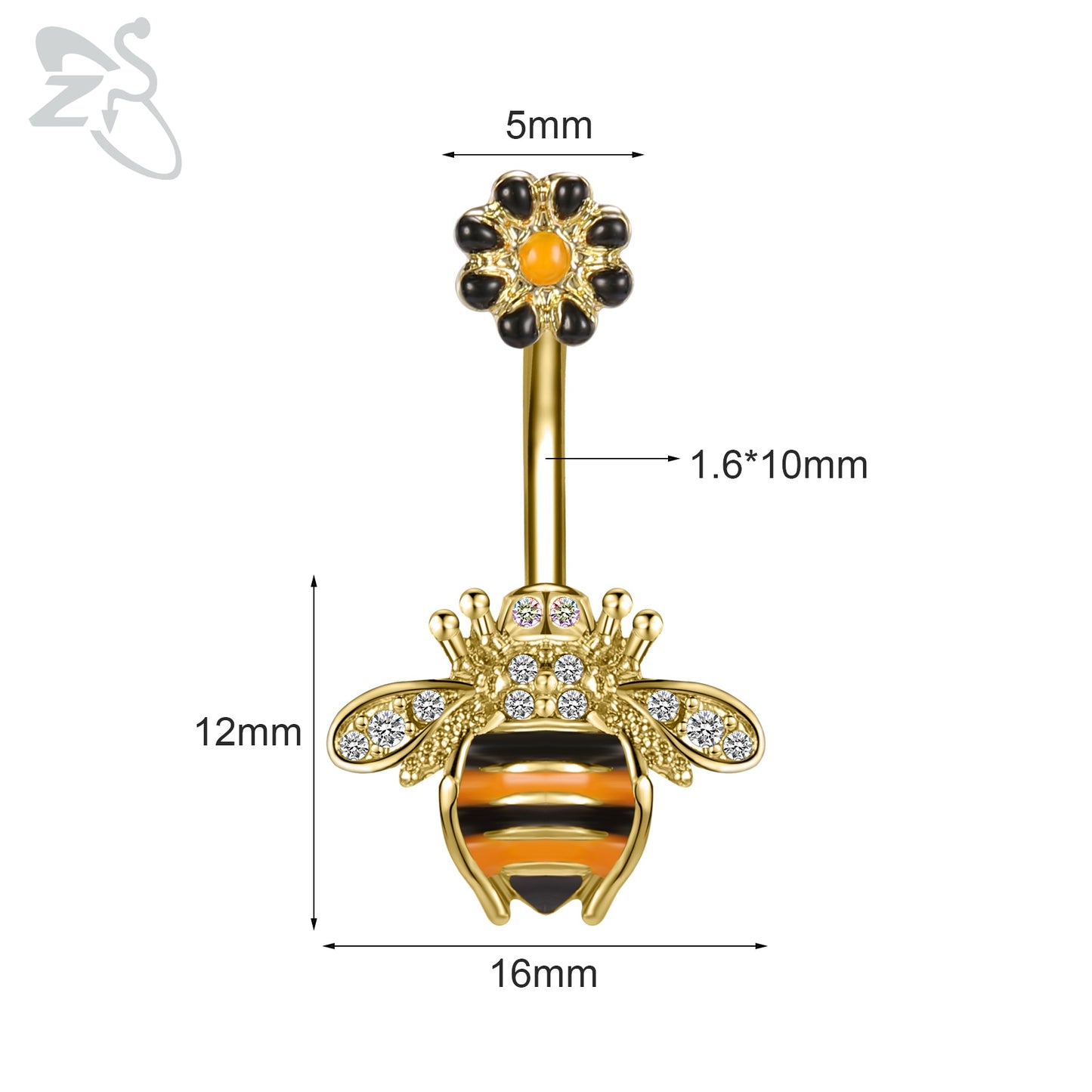 Elegante Gouden Buikring: Kristallen, Roestvrij Staal 14G