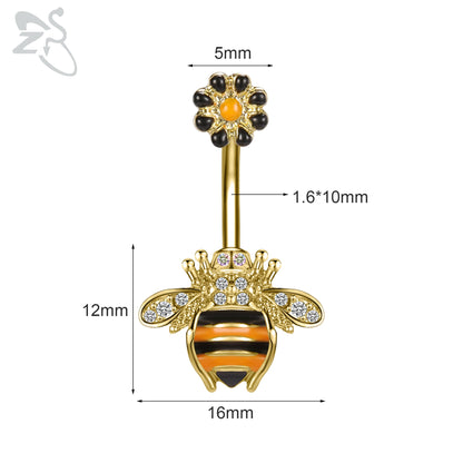 Elegante Gouden Buikring: Kristallen, Roestvrij Staal 14G