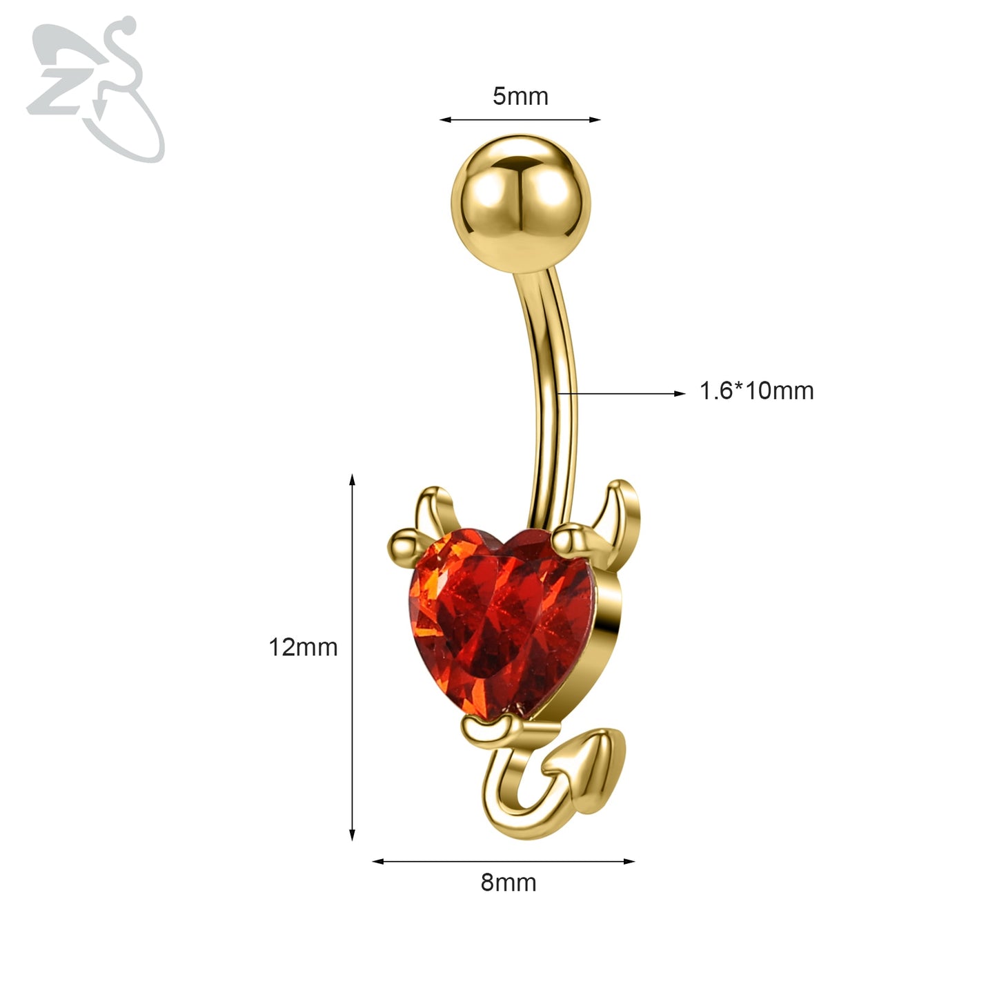 Elegante Gouden Buikring: Kristallen, Roestvrij Staal 14G